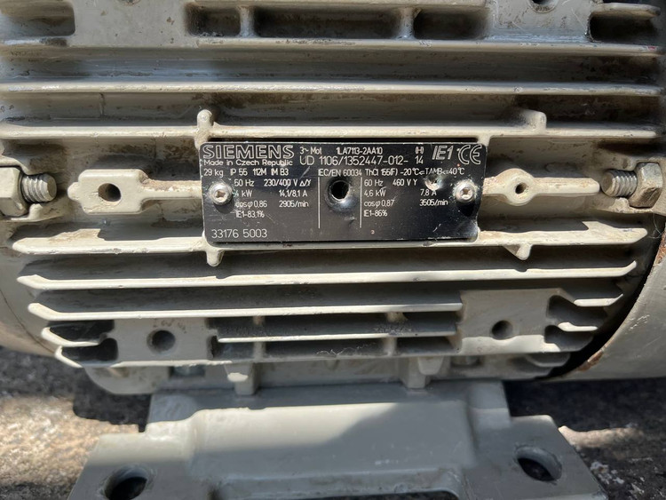 پلاک الکتروموتور زیمنس Siemens مدل 1LA7113-2AA10 توان 4 کیلووات 2905 دور
